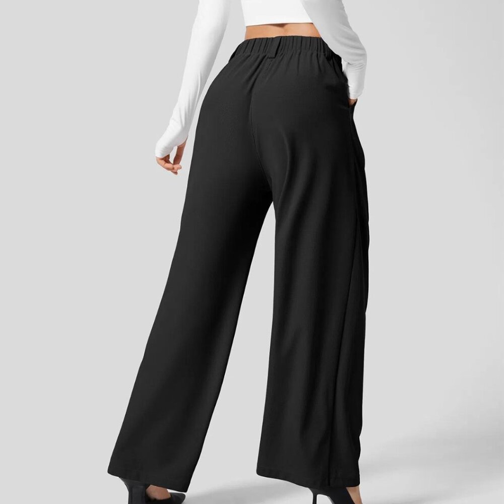 HALARA High Waist Waffle Knit Wide Leg Pants Black Various Sizes NWOT - Picture 2 of 9
